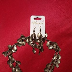 Gold mini spoon necklace with matching earrings